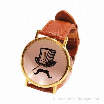 Latest Ladies' Moustache Gift Watch with Gold Plating, Brief and Classic Design